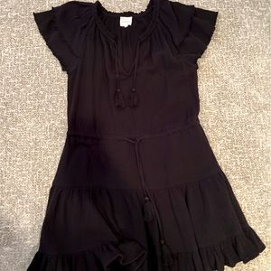 Sundays black gauze tiered tasseled dress